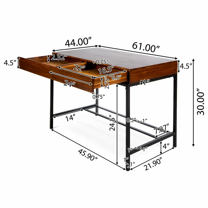 Best Sale 🎉 GDFStudio GDF Studio Elrod Dark Oak Acacia Wood Storage Desk With Rustic Metal Iron Accent 🤩 - Image 4