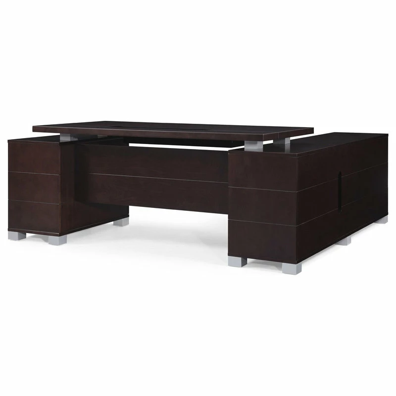 Hot Sale 🔥 Zuri Furniture 79” Ford Dark Walnut Wood Desk Left Return Legal/Letter Filing Drawers ⌛ - Image 2