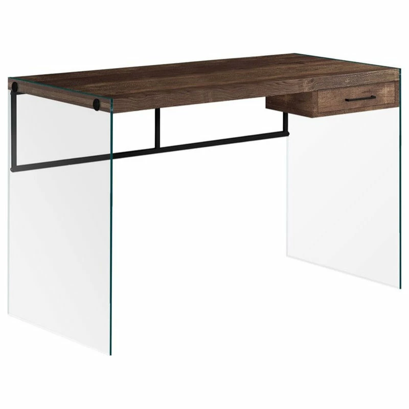 Buy 😀 Monarch 48" Modern Glass Panel Side Wood Top Writing Desk In Brown 👏