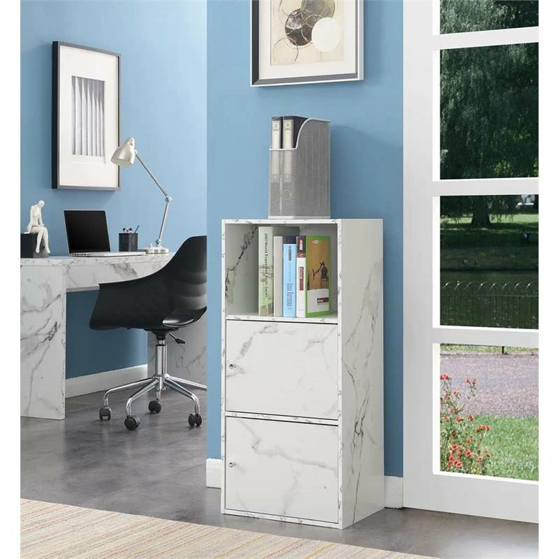 Discount โจ Convenience Concepts Xtra Storage 2 Door Cabinet In White Faux Marble Wood Finish โจ - Image 2