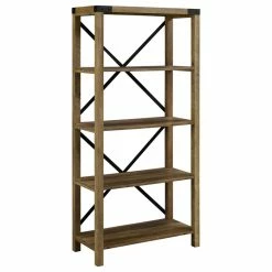 Buy ๐ฅฐ Walker Edison 64" Farmhouse Metal X Bookcase, Rustic Oak ๐