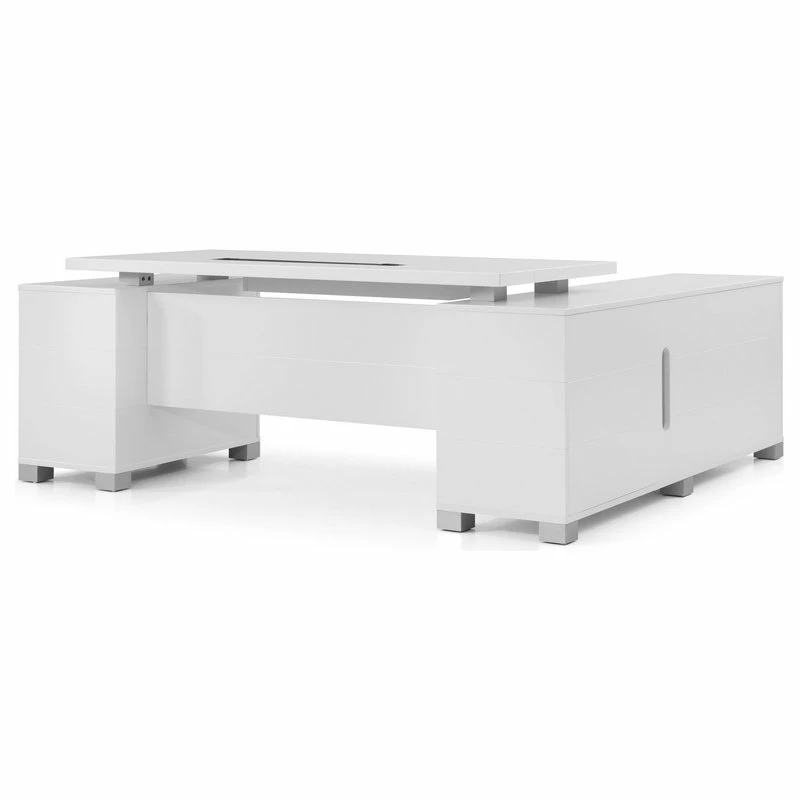 New ⌛ Zuri Furniture 79” Modern Ford White Matte Lacquer Desk Left Return Letter/Legal Filing Drawers ✔️ - Image 2