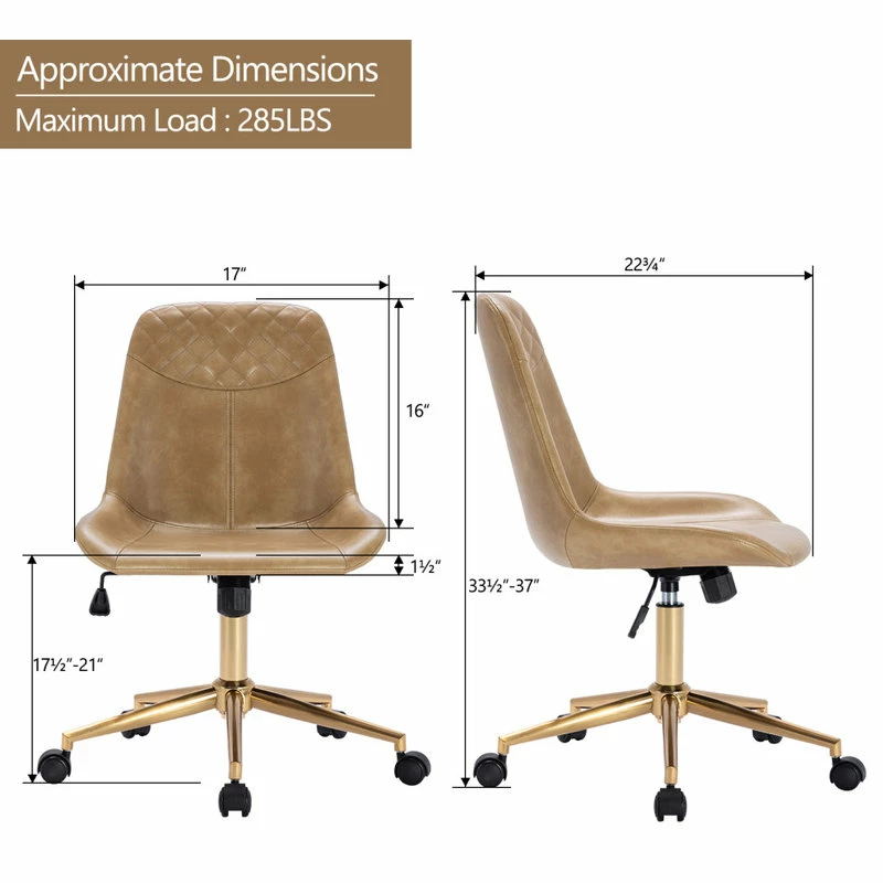 Promo π Duhome Elegant Lifestyle Faux Leather Golden Base Swivel Desk Chair, Camel π - Image 3