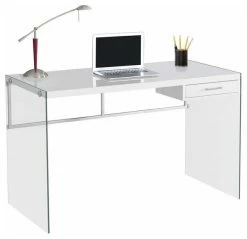 Outlet ⭐ Monarch Computer Desk - 48"L / Glossy White / Tempered Glass 🧨